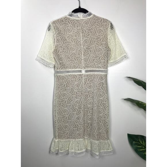 Bardot Ivory Lace Overlay Fitted Short Dress Womens 8 Formal Graduation Bridal - Picture 5 of 13